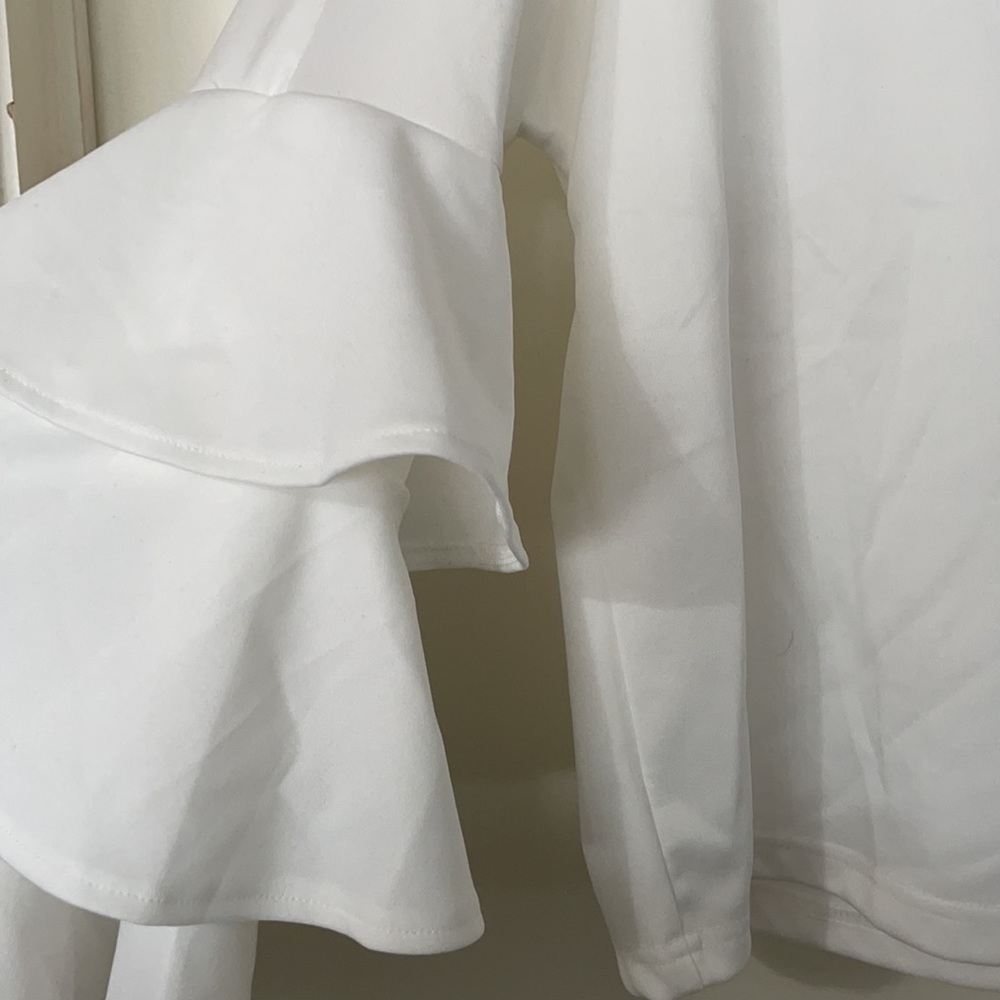 White Ruffled Sleeve Top - Picture 2 of 2